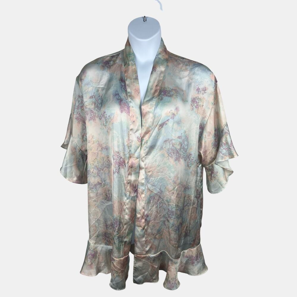 Victoria’s Secret‎ Pastel Satin Flutter Robe XS S Courting Whimsical Print